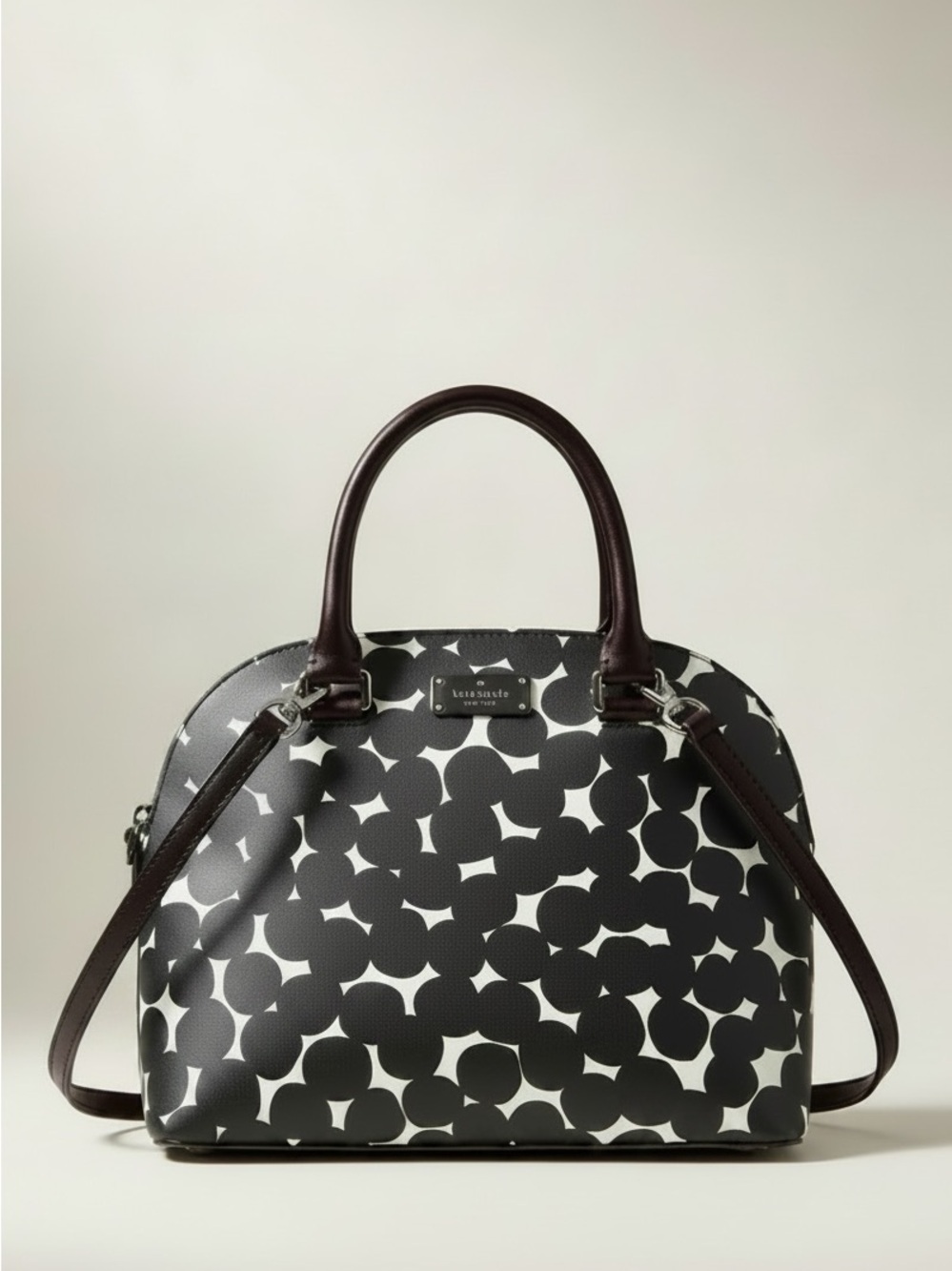 ✨ Kate Spade Geo Print Dome Satchel Crossbody Black White NWOT - Picture 3 of 12